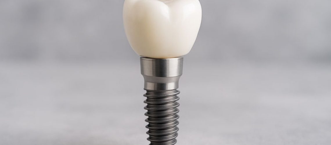 a single dental implant with a crown on top of it